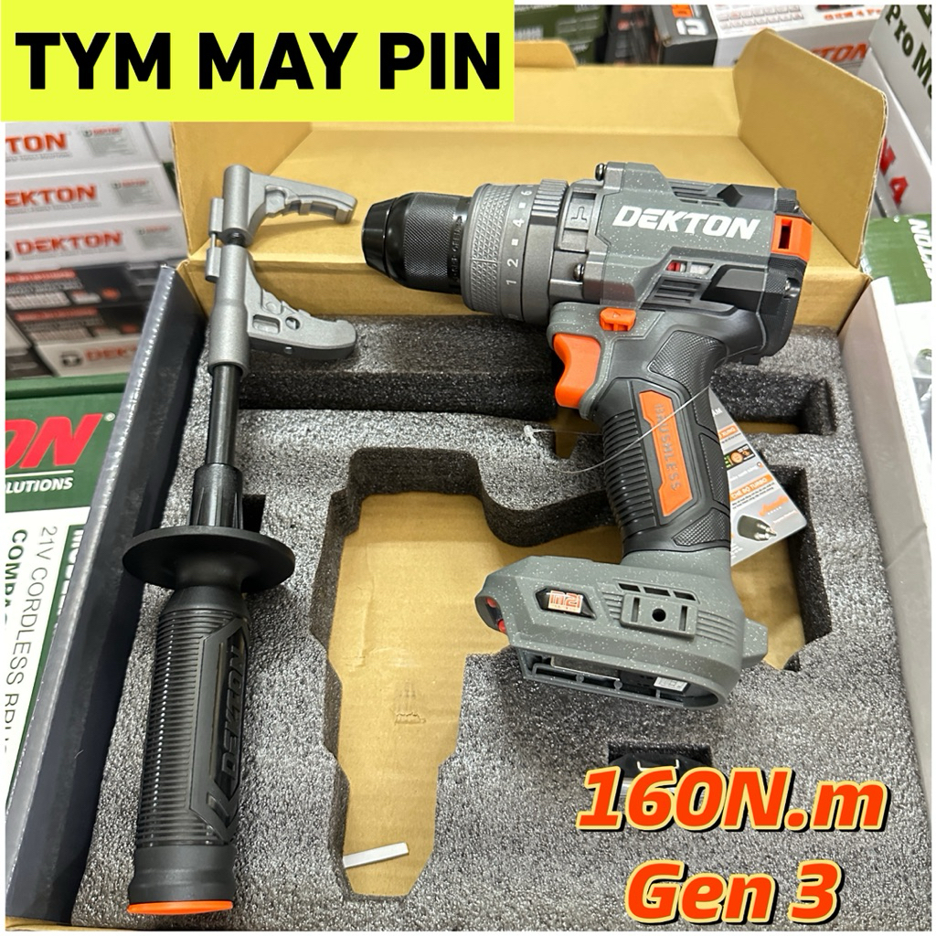 Máy khoan cầm tay hoạt động bằng pin, hiệu DEKTON, model M21- ID13160PRO, màu xám