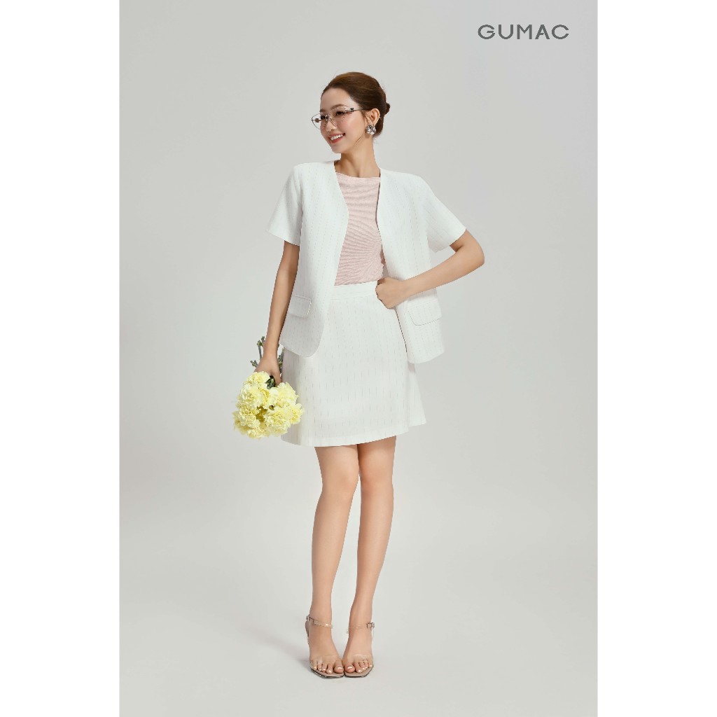 Set lẻ Áo khoác blazer GUMAC dáng suông tay ngắn OWG04097 - Chân váy nữ dáng A GUMAC có túi xéo hai 