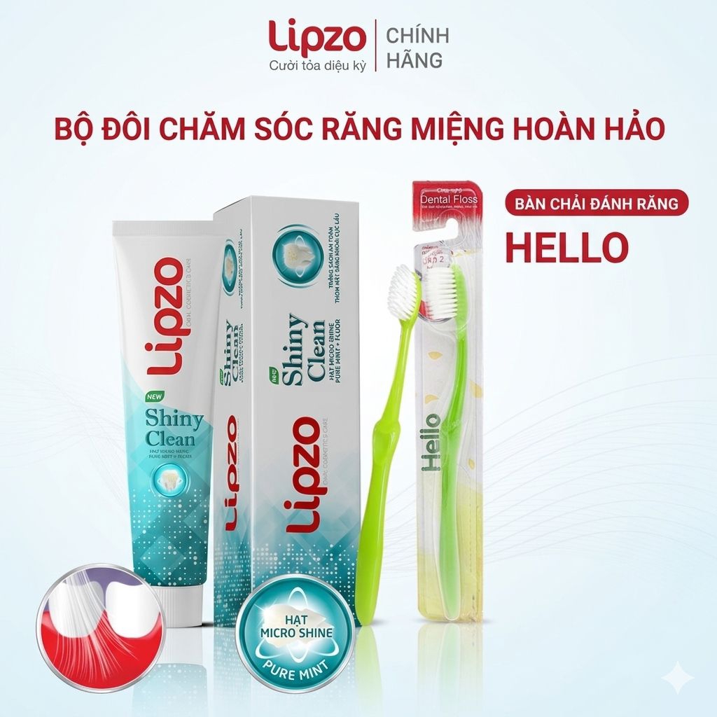 Bộ Đôi Kem Đánh Răng Lipzo Shiny Clean 185g + Bàn Chải Maxcare