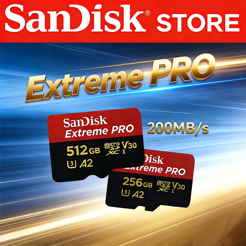 SanDisk Extreme Pro 4K Up to 200MB/s microSD UHS-I C10 V30 U3 A2 Memory Card (64GB/128GB/256GB/512GB