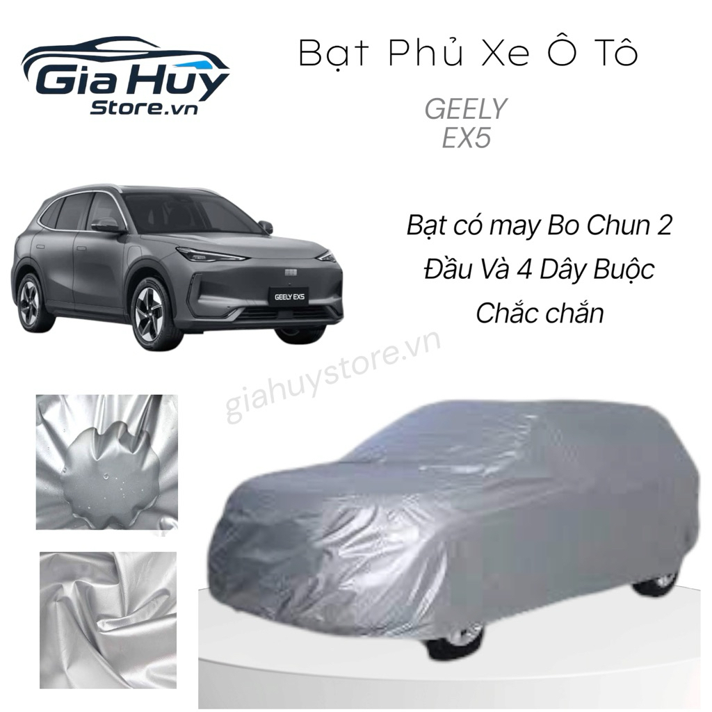 Bạt Phủ Xe Ô Tô Geely EX5 Vải Dù Tráng Bạc Chống Mưa, Nắng Tốt Kèm Hộp Đựng - Bạt Trùm Xe Ô Tô Geely