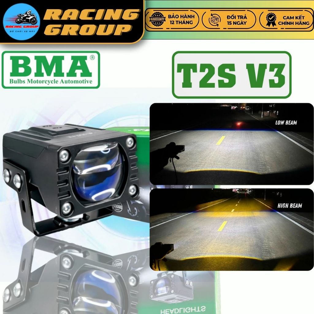 Đèn Trợ Sáng Bi Cầu BMA T2S V3 Bản Mới, Công Suất 55W Ánh Sáng Mịn Rộng, Có Tích Hợp DEMI Mắt Qủy