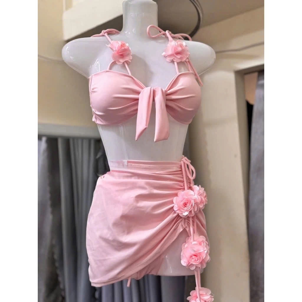 BiKiNi H.T Sét 3 Chi Tiết Bikini Đi Biển Đính Bông Nữ Tính Quyến Rũ Full Màu | BigBuy360 - bigbuy360.vn