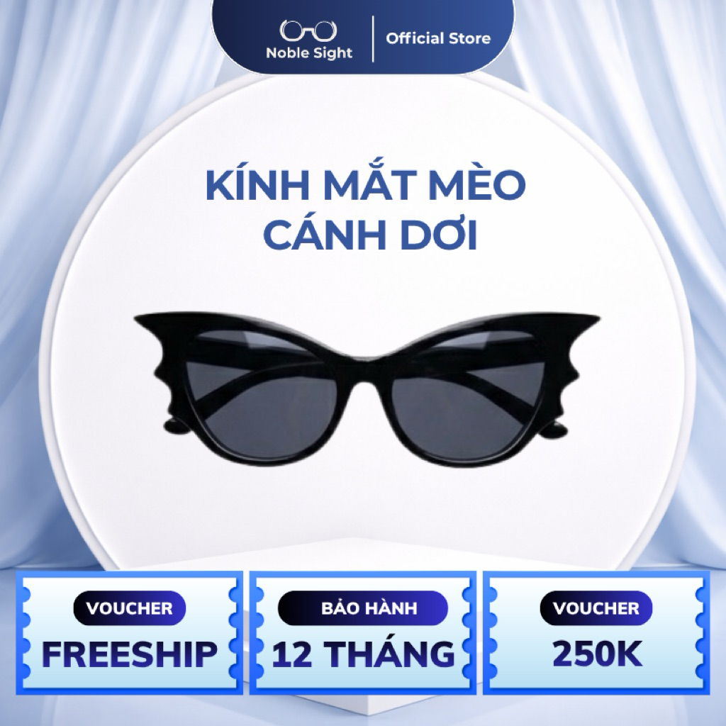 Mắt Kính Cánh Dơi Noble Sight Nhựa Đen Nữ Phong Cách Gothic NS100