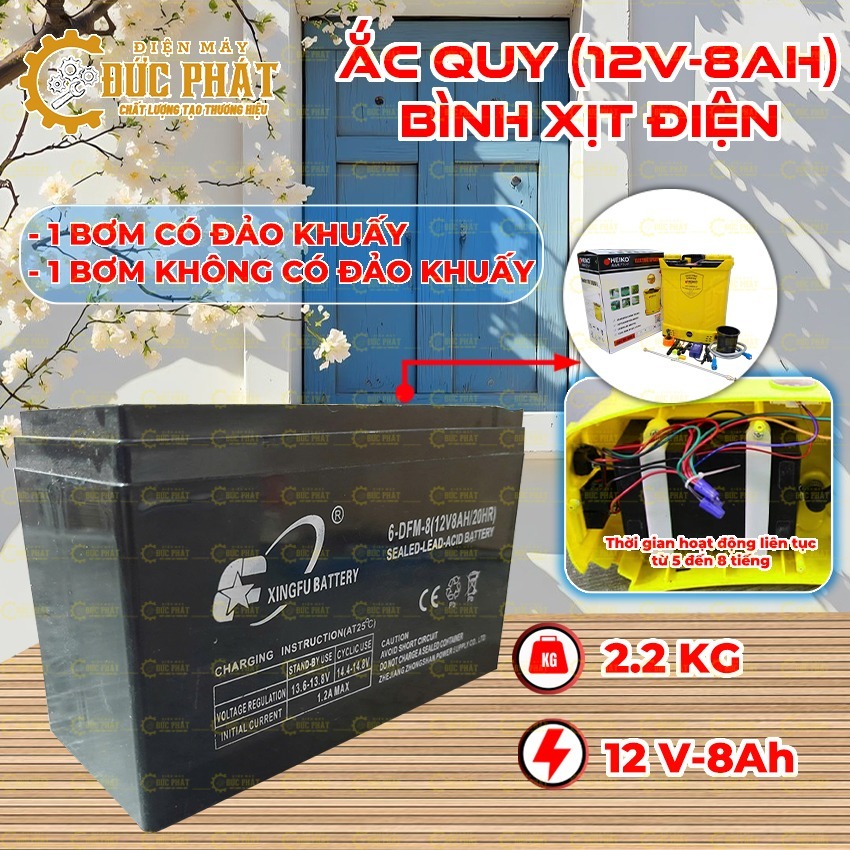Bình Ắc Quy Khô 12V – 8AH/12AH-12AH 1 củ bơm và 2 củ bơm Hãng HTC – Sử Dụng Bình Xịt Điện (Chuẩn Ký,