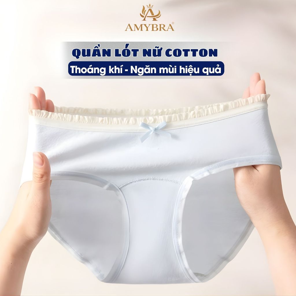 Quần Lót nữ Cotton Mềm Mịn Ôm Trọn V3 Đầy Đặn, Quần Chip Nữ Họa Tiết Đính Nơ Nữ Tính AMYBRA L4119