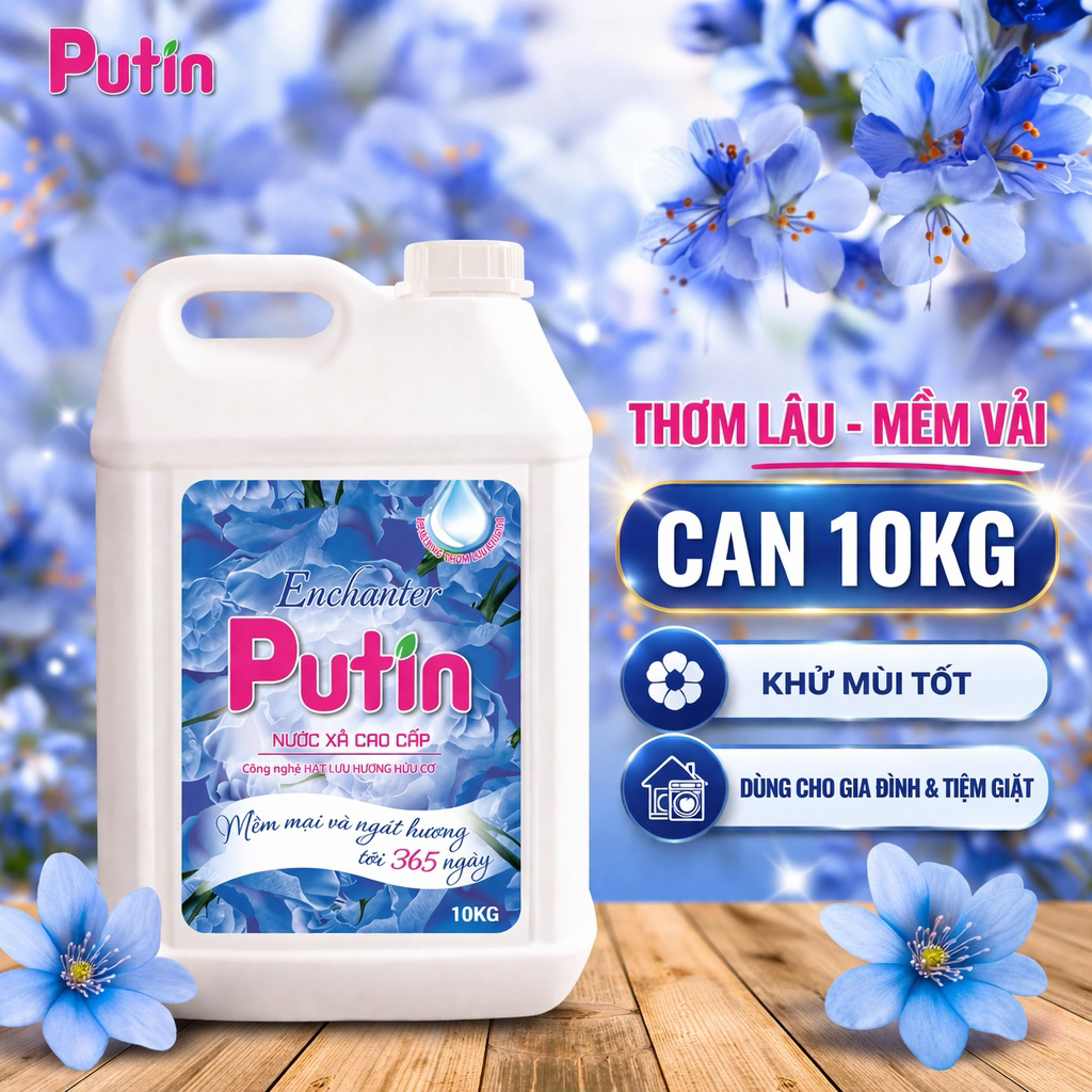 Nước Xả Vải Cao Cấp Putin Enchanter 10KG – Lưu Hương 365 Ngày – Siêu Mềm Vải, Giảm nhăn– Dùng Cho Gi