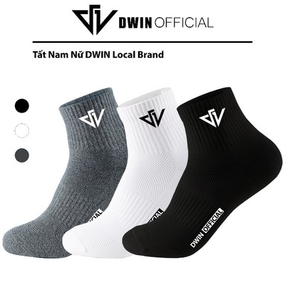 Combo 06 đôi Tất nam nữ cổ trung dệt logo DWIN vớ chất co giãn thấm hút tốt thoáng khí khử khuẩn