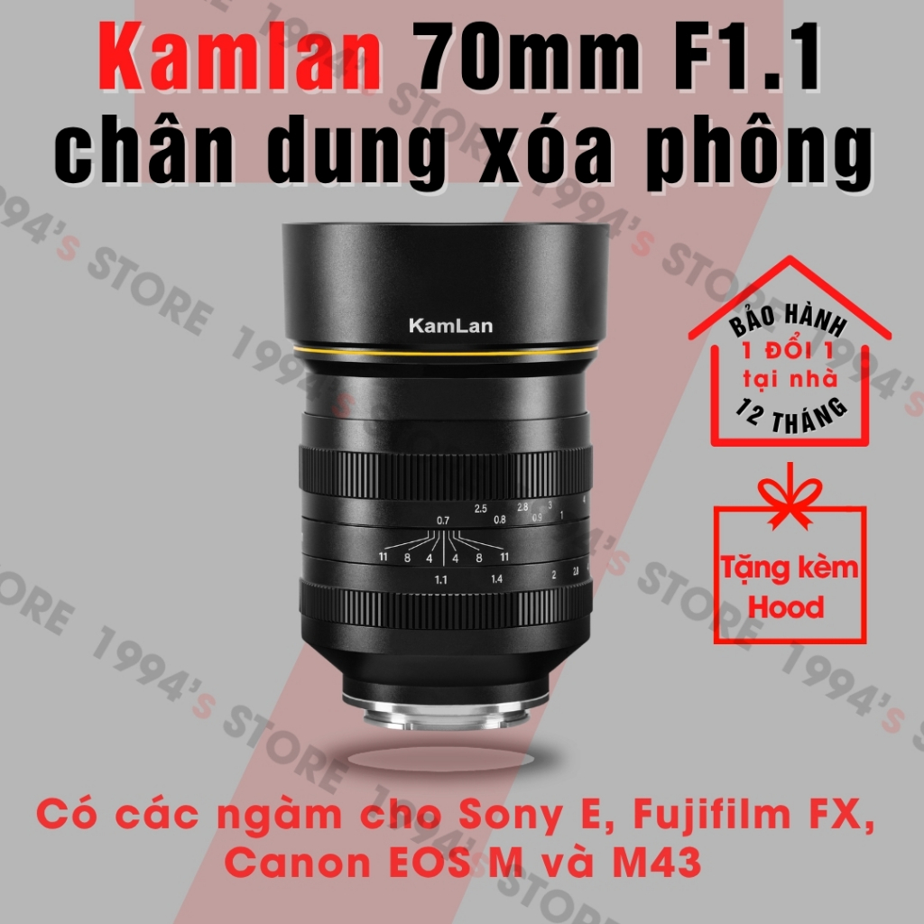 Ống kính Kamlan 70mm F1.1 - Lens siêu chân dung xóa phông dành cho Fujifilm X, Sony E, Canon EOS M v