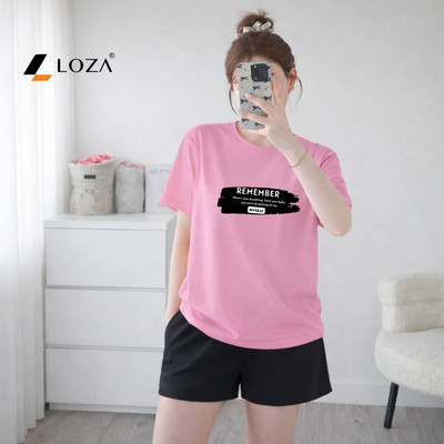 Bộ quần áo thun nữ dáng rộng NB25 in chữ Remember chất liệu cotton Loza BP15