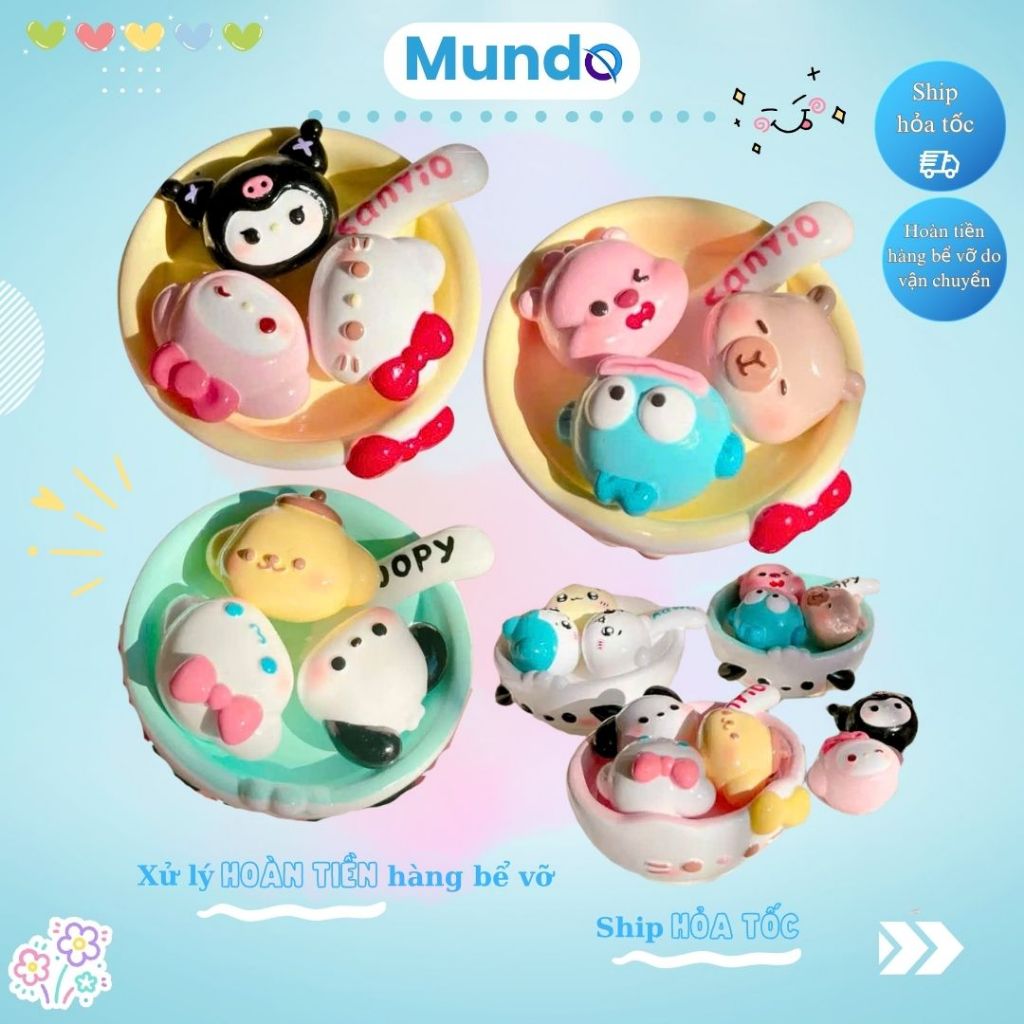 [MUNDO] Tô Tượng Thạch Cao Chén Chè Kitty , Capybara Loopyyy, Tượng Tô Màu DIY Kitty Kuromi Cho Bé
