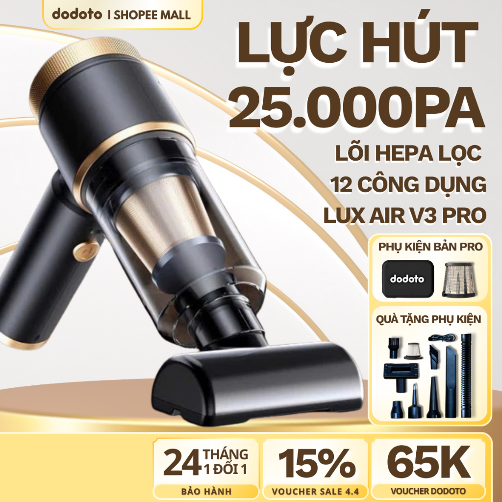 Máy hút bụi cầm tay dodoto mini không dây lực hút 25.000Pa Bảo hành 24 tháng