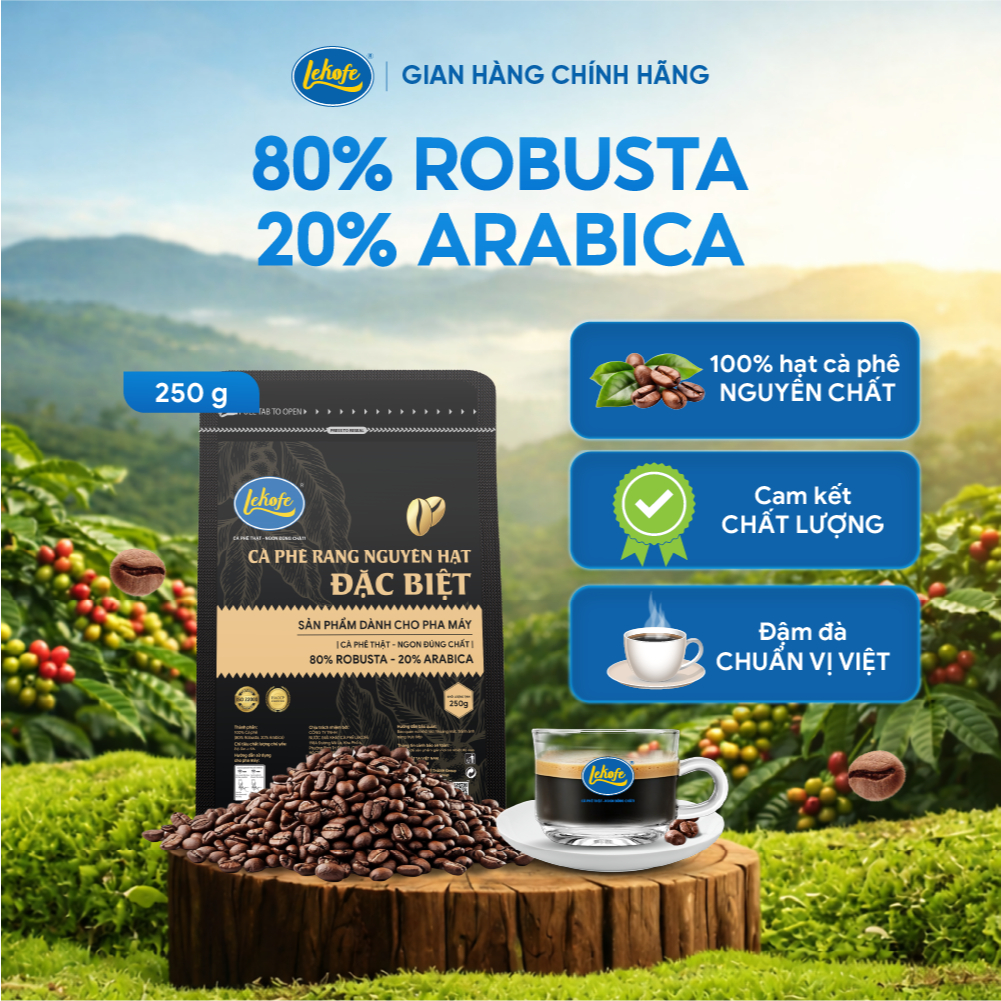 Cà phê nguyên hạt đặc biệt lekofe 80% robusta 20% arabica Đắng - Đậm - chua nhẹ 250g