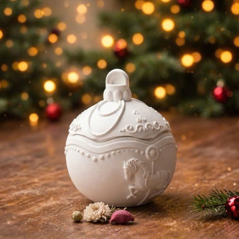 Hũ xi măng trắng tròn quả địa cầu vòng xoay ngựa, size 9x6, đựng nến thơm, decor trang trí, chụp ảnh