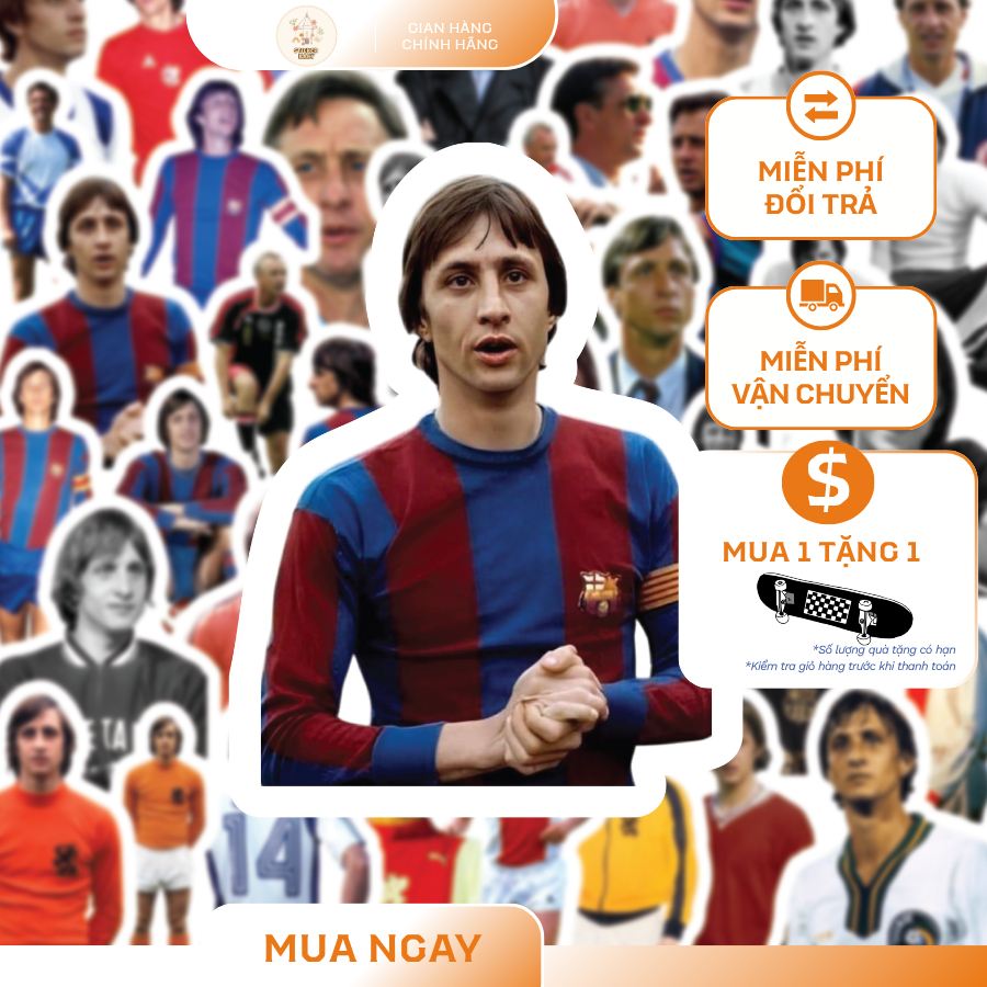 Set 36+ Hình Dán Sticker BigSize Bóng Đá CẦU THỦ JOHAN CRUYFF, Trang Trí Mũ, Điện Thoại, Laptop (50m