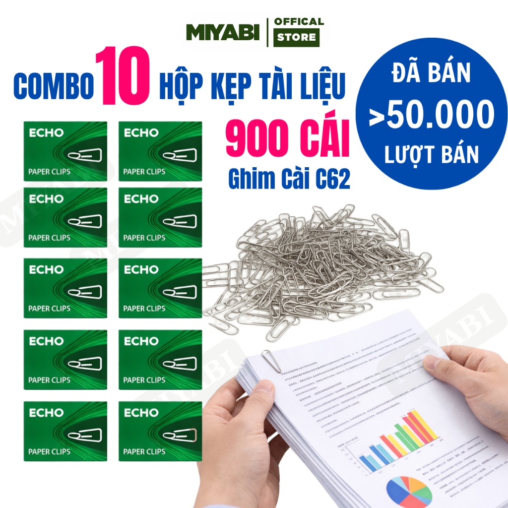 COMBO 10 Hộp 900 ghim cài tam giác C62 kẹp tài liệu,kẹp giấy văn phòng phẩm - MIYABI STORE