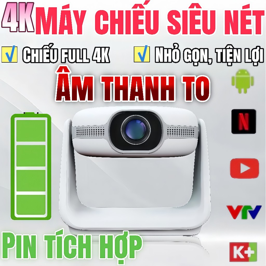 Projector mini cao cấp độ sáng cao xoay linh hoạt | tự động lấy nét pin trâu hỗ trợ 4K | họp hành họ