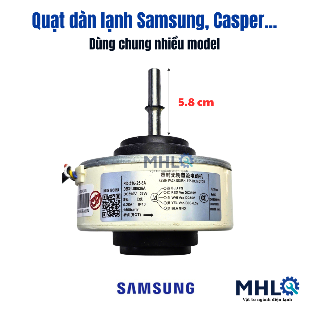 quạt dàn lạnh điều hòa samsung casper midea 5 DC 5 dây motor đồng,quạt mặt lạnh điều hòa dùng chung 