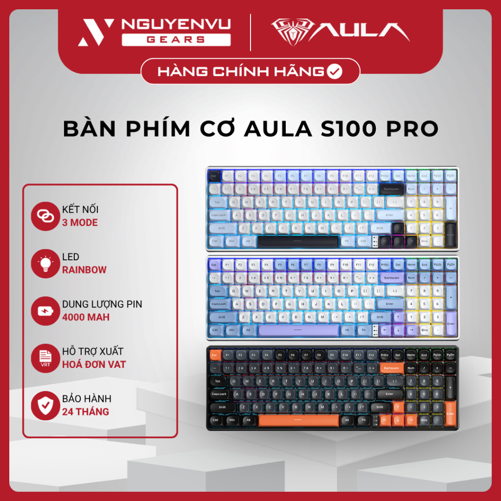 [VAT] Bàn phím cơ Gaming AULA S100 Pro - Fullsize, LED RGB, Hotswap - BH 24 Tháng