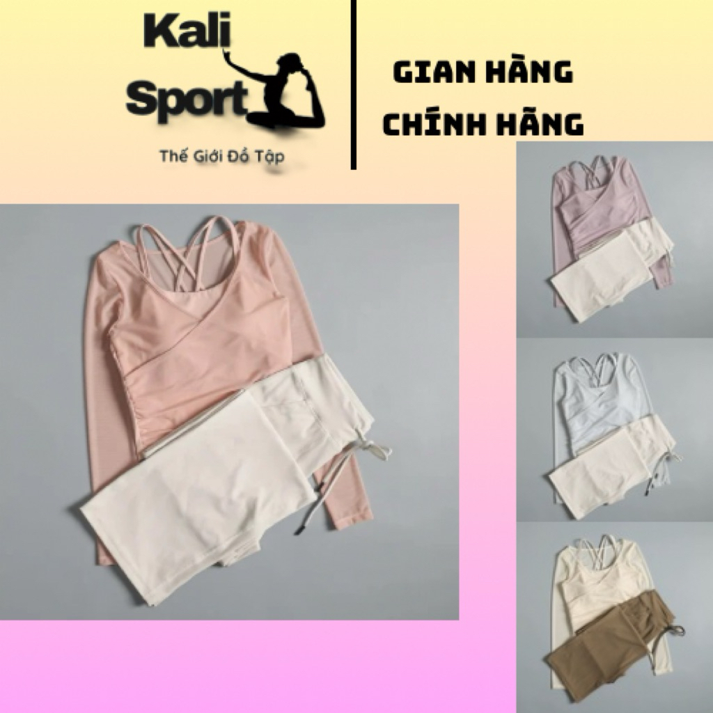 [ORDER] KALI SPORT Set Đồ Tập Thể Thao Nữ Áo Dài Tay Thiết Kế Áo Bra Và Quần Legging Dài Ống Rộng Nă