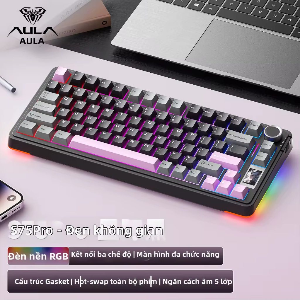 (NEW-SẴN) Bàn phím cơ không dây AULA S75 Pro