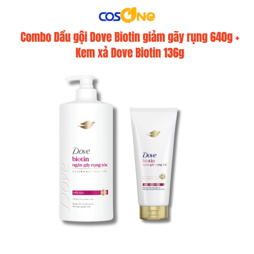 Combo Dầu Gội Dove Biotin Giảm Gãy Rụng (640g) & Kem Xả Dove Biotin (136g)