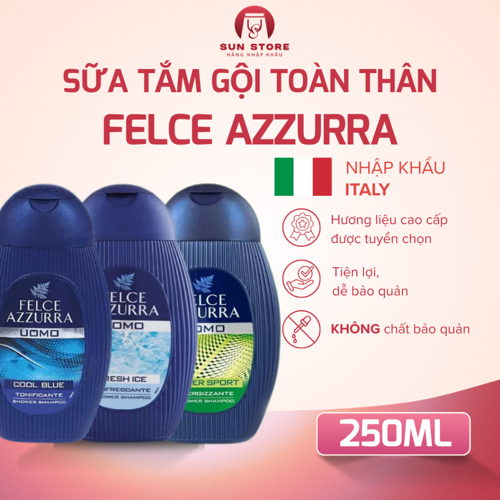 SỮA TẮM GỘI TOÀN THÂN NAM FELCE AZZURRA 250ML - Thơm mát, Sạch sâu