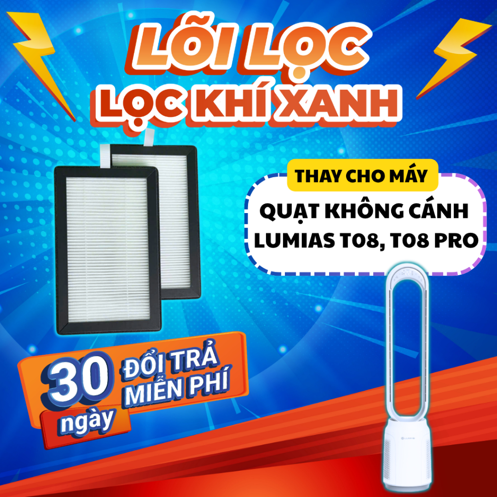 Bộ lọc LocKhiXanh® tương thích cho Lõi lọc không khí Quạt không cánh Lumias T08/ T08 PRO/ Lumias Bul
