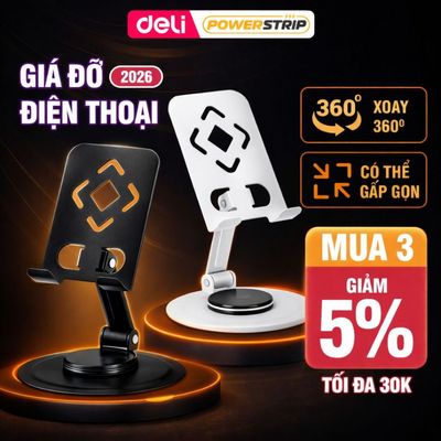 [MUA 3 GIẢM 30%] Giá Đỡ Điện Thoại Deli, Giá Đỡ Máy Tính Bảng Bằng Kim Loại Để Bàn Xoay 360 Độ Hỗ Trợ Livestream Quay Vi