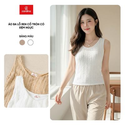 Áo ren ba lỗ nữ CARDINA chất liệu ren sát nách có lót và mút ngực cổ tròn 6ARS02