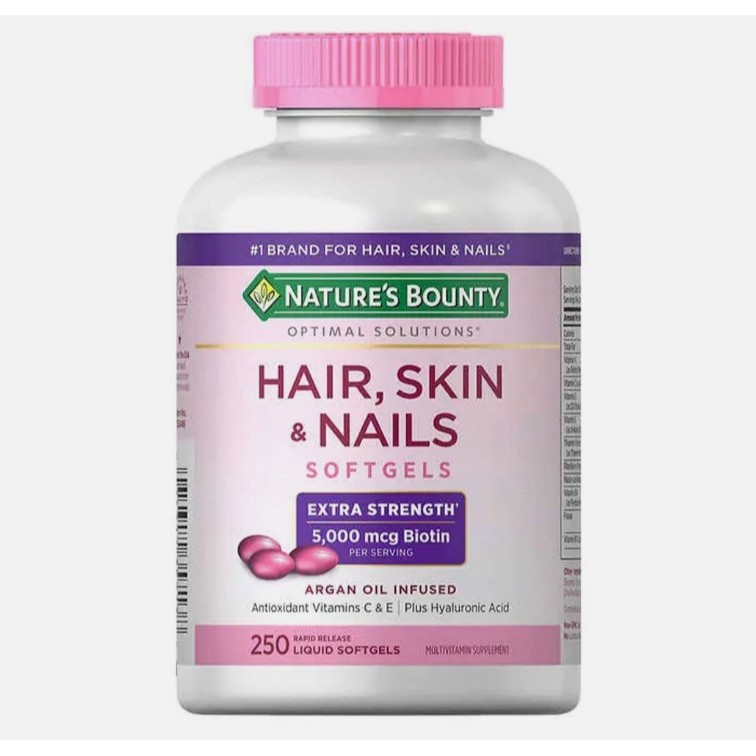 Nature's Bounty Hair, Skin & Nails – bản Extra Strength 5000mcg Biotin 250 viên
