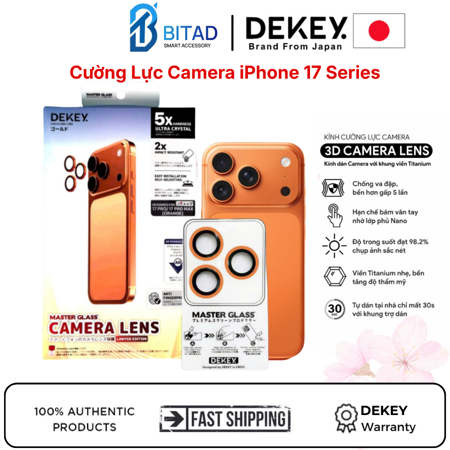 [Chính Hãng] Cường Lực Camera iPhone 17 Series Dekey 3D Master Glass Titanium