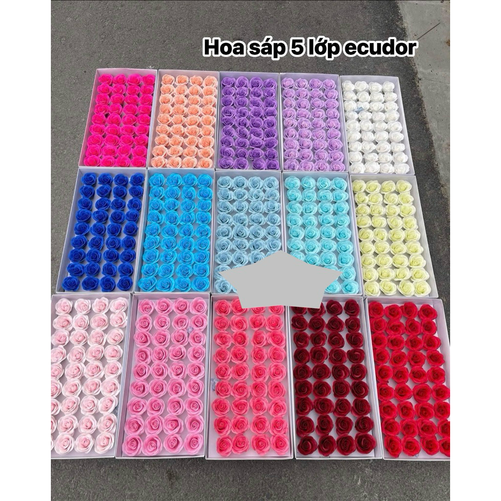 Hoa sáp 5 lớp cánh cuộn ecudor hộp 36 bông