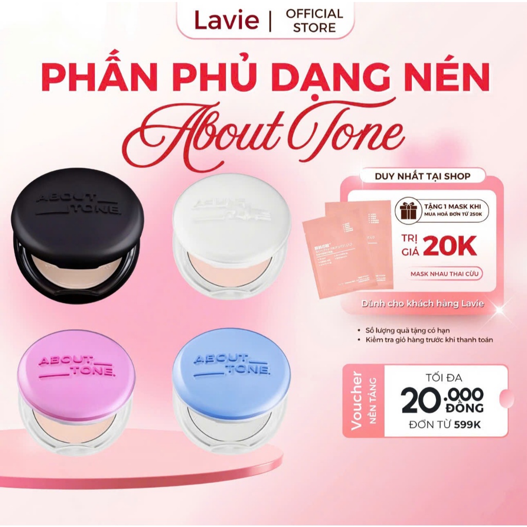 Phấn Phủ ABOUT TONE EGLIPS Powder Pact Dạng Nén Nâng Tông, Kiềm Dầu, Chống Mốc Nền