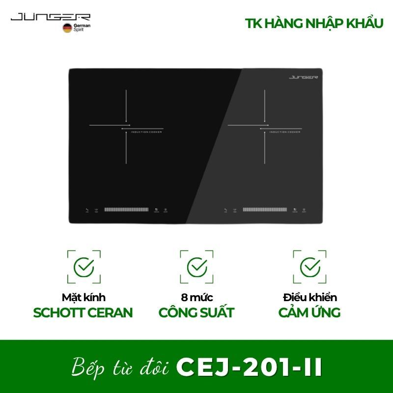 Bếp từ âm Junger CEJ-201-II cảm ứng trượt, 2 vùng nấu hiện đại