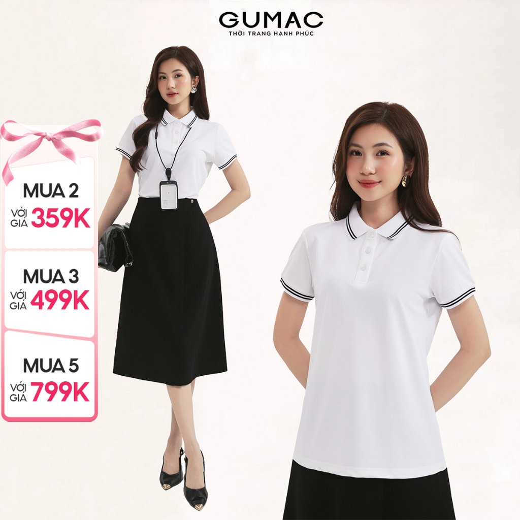 [MUA 3 CÒN 140K/ÁO] Áo polo nữ GUMAC thun cá sấu trơn cổ phối sọc 2 viền mềm mát co giãn công sở thể