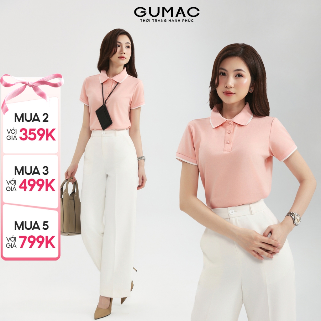 [MUA 3 CÒN 140K/ÁO] Áo polo nữ GUMAC thun cotton TICI trơn cổ phối bo viền thoáng mát mềm mịn thể th