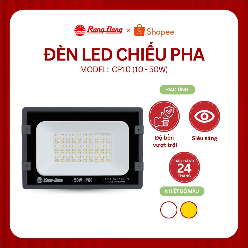 Đèn led chiếu pha Rạng Đông CP10 10W - 50W bảo hành 2 năm