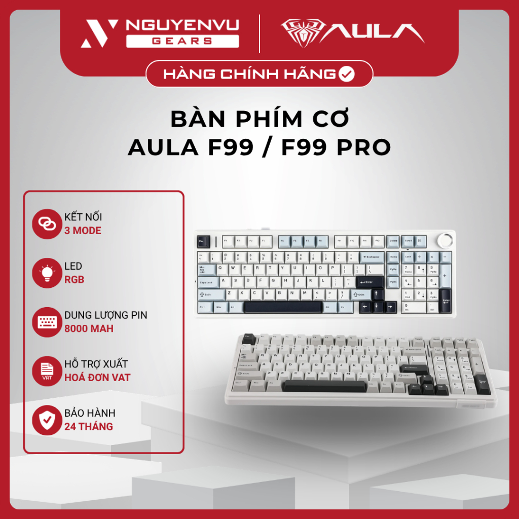 [VAT] Bàn phím cơ AULA F99 / F99 Pro - Gasket Mount, 3 Mode Kết Nối, Mạch Xuôi, Pin 8000mAh, LED RGB