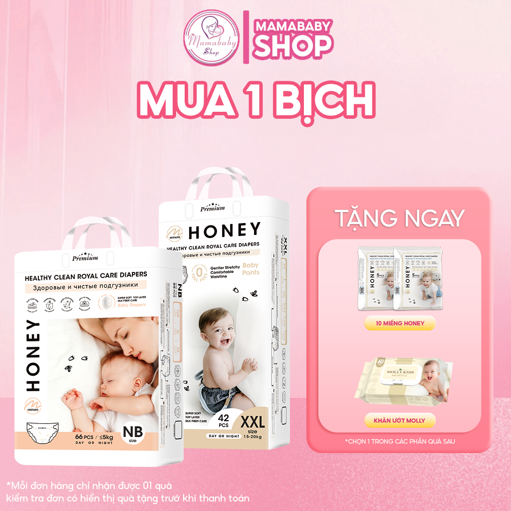 [Honey Premium Tặng 2 Quà] Tã Bỉm Honey Premium Mẫu Mới Siêu Mỏng Thấm Hút Đủ Size Cho Bé