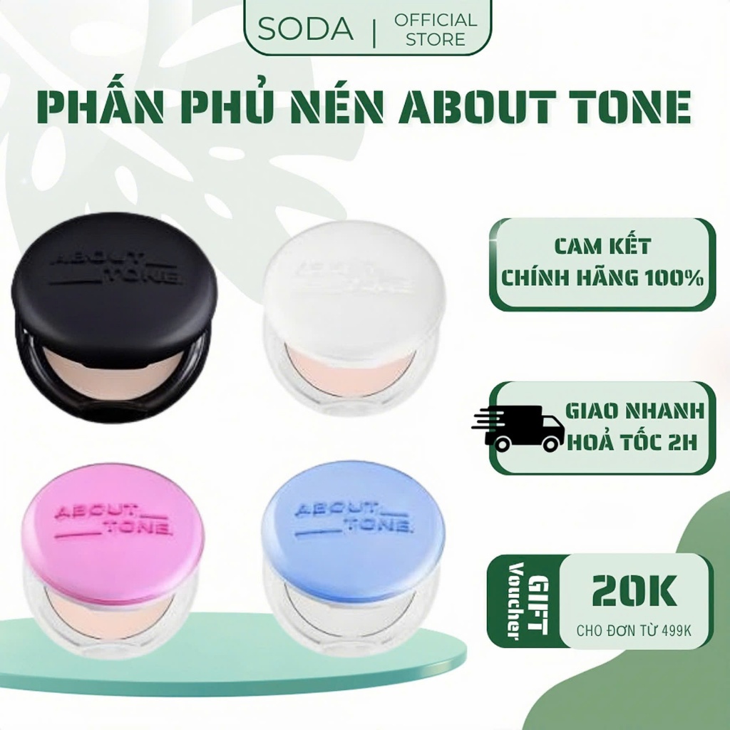 Phấn phủ About Tone Eglips Powder Pact Dạng Nén Nâng Tông, Kiềm Dầu, Chống Mốc Nền