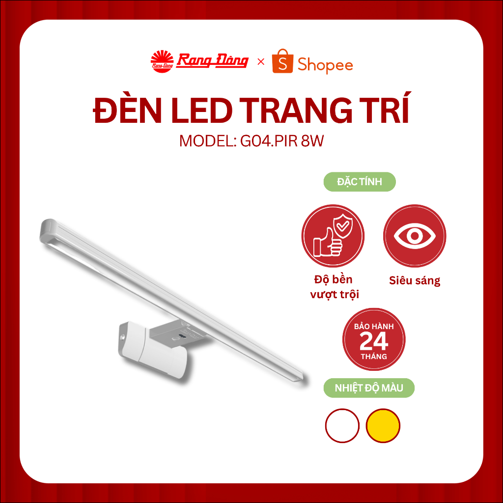 Đèn LED chiếu gương cảm biến Model: G04.PIR 8W