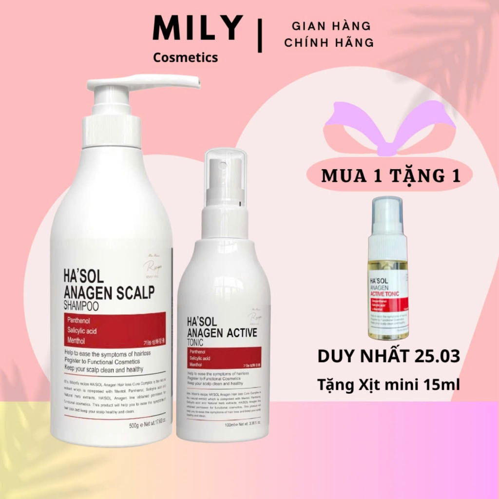 Combo Dầu Gội HASOL Hỗ Trợ Giảm Rụng và Mọc Tóc Ha'sol Anagen Scalp Shampoo 500g + Xịt Ha'sol Anagen