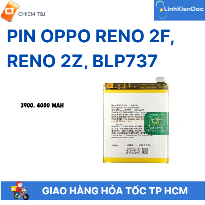 Pin Oppo Reno 2F, Reno 2Z, BLP737- 3900, 4000 mAh