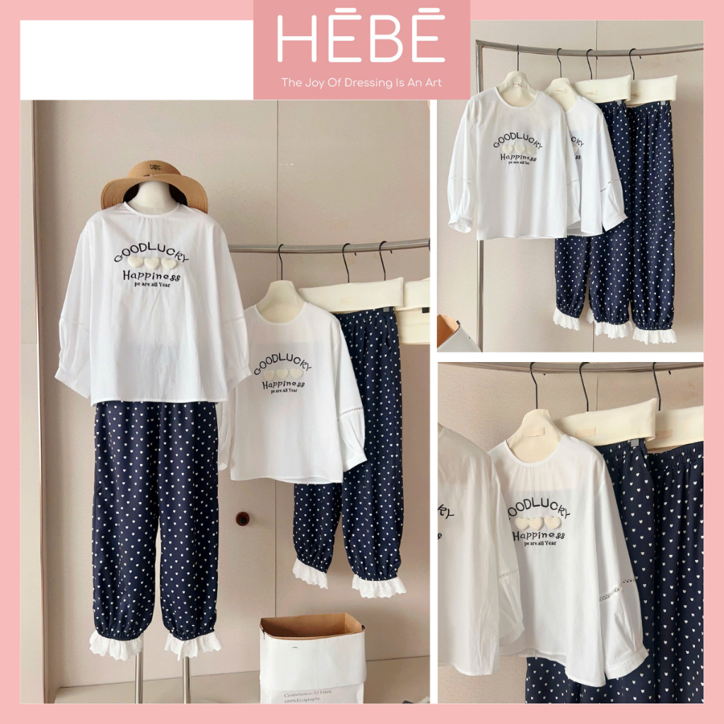 Set bộ nữ Fiona vải đũi áo cổ tròn tay bồng kèm quần xuông tim bo gấu phối ren điệu đà diện hàng ngà