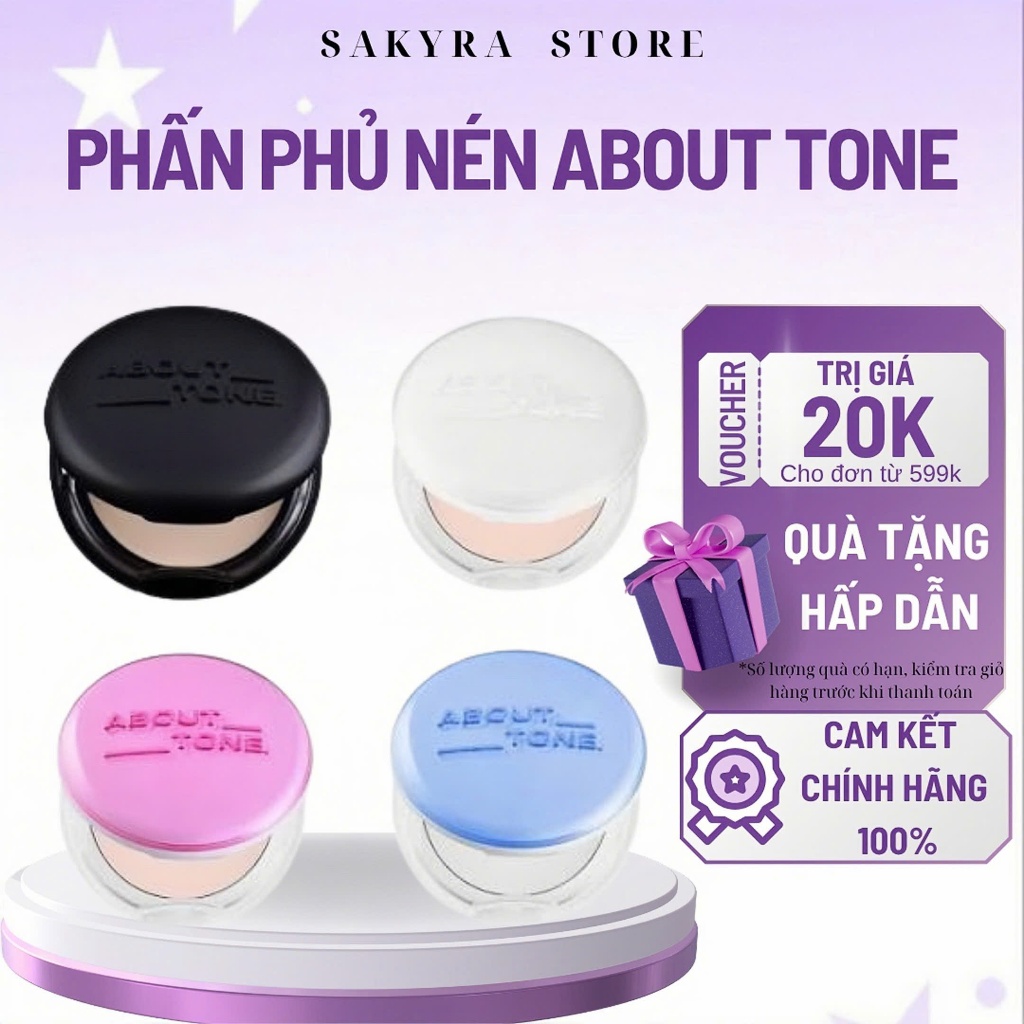 Phấn phủ About Tone Eglips Powder Pact Dạng Nén Nâng Tông, Kiềm Dầu, Chống Mốc Nền