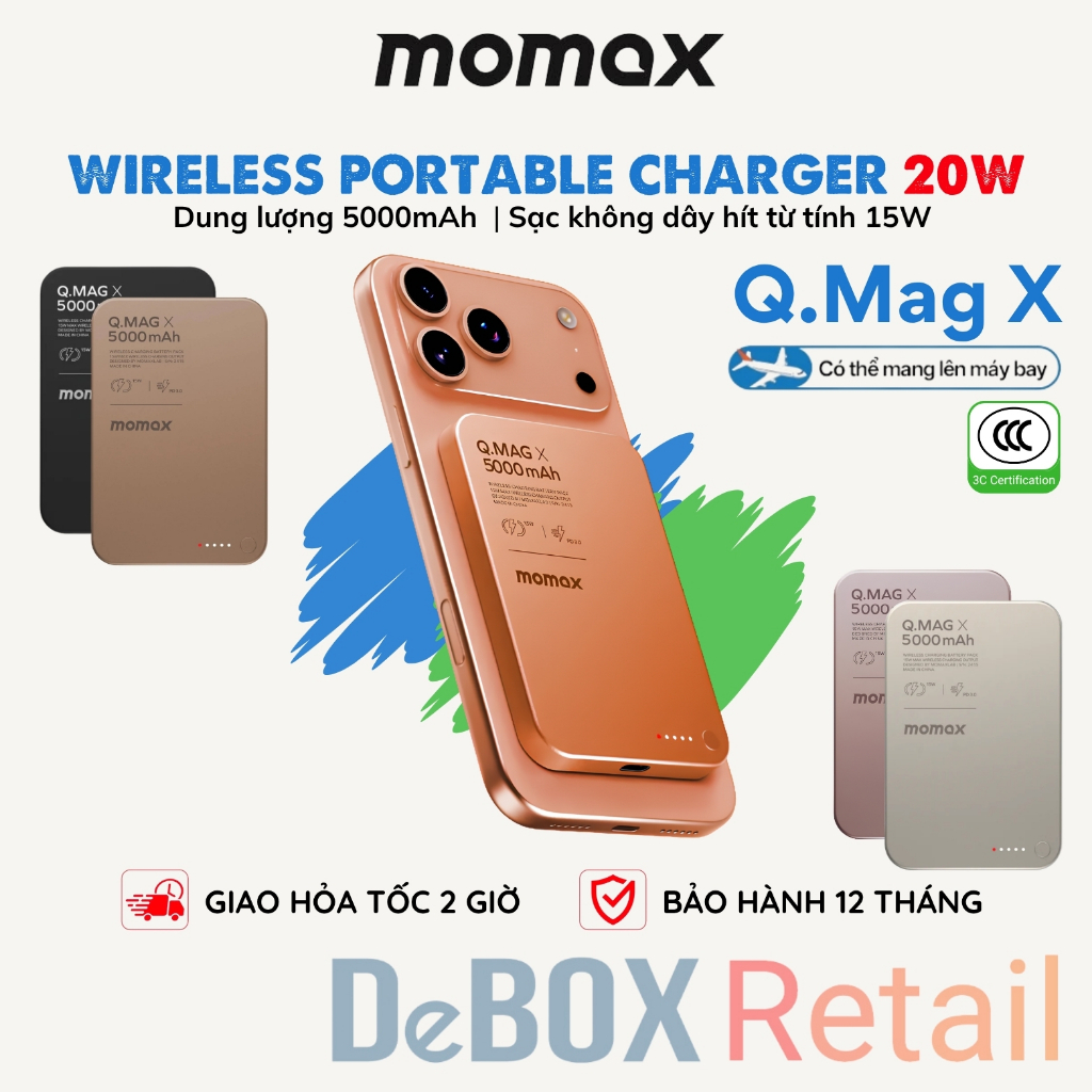 [Màu mới] Pin sạc dự phòng 5000mAh không dây từ tính Momax Q.Mag X IP116 Gen2, PD 20W, Siêu mỏng, iP