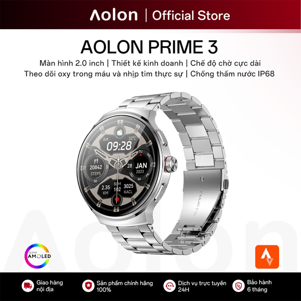 AOLON Prime 3 AMOLED 1.43 | Luôn bật AOD | Mức oxy trong máu thực | Thân máy bằng kim loại | Thiết k