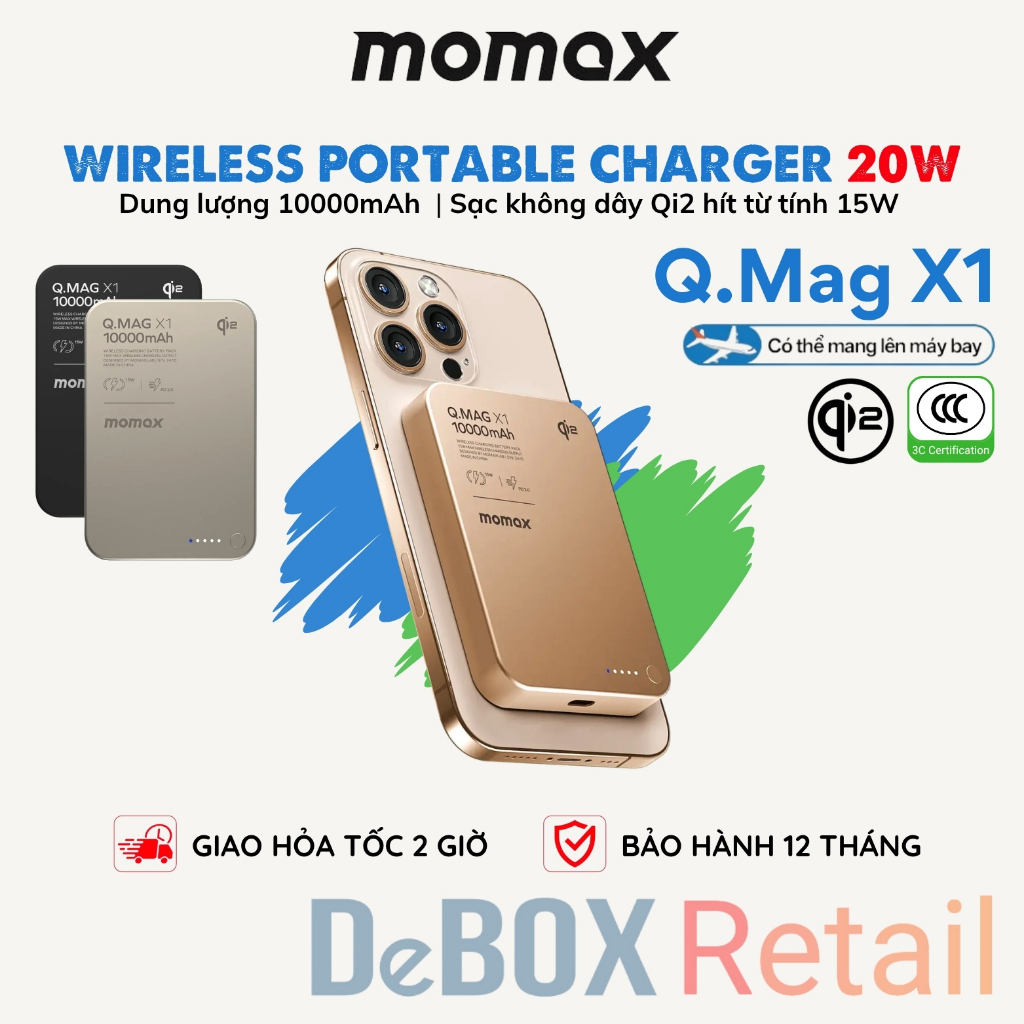 [Mẫu mới] Pin sạc dự phòng 10000mAh Qi2 không dây từ tính Momax Q.Mag X1 IP136 | Gen 2 Siêu Mỏng | i