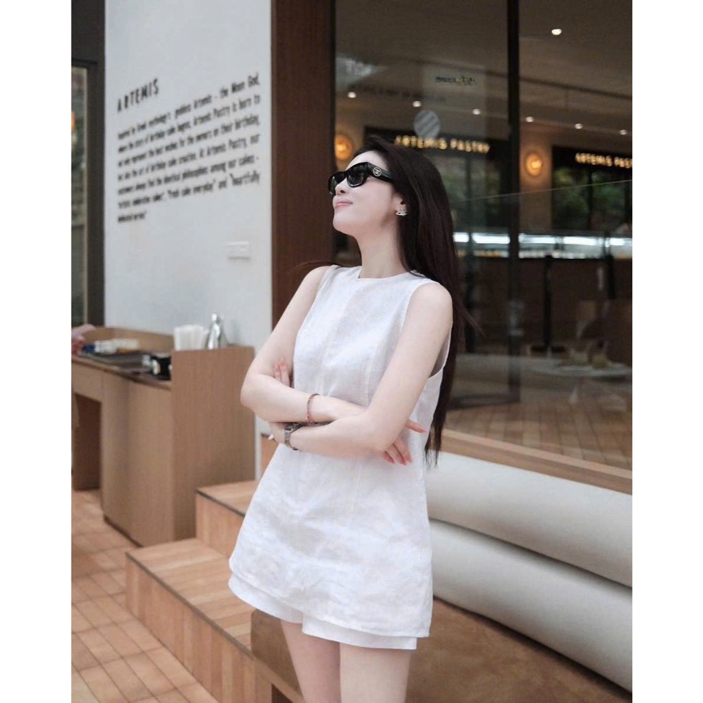 Set bộ nữ Amity vải linen xước trơn mềm mát thoải mái, Bộ đồ nữ áo sát nách kèm quần short trẻ trung thời trang HEBE | BigBuy360 - bigbuy360.vn